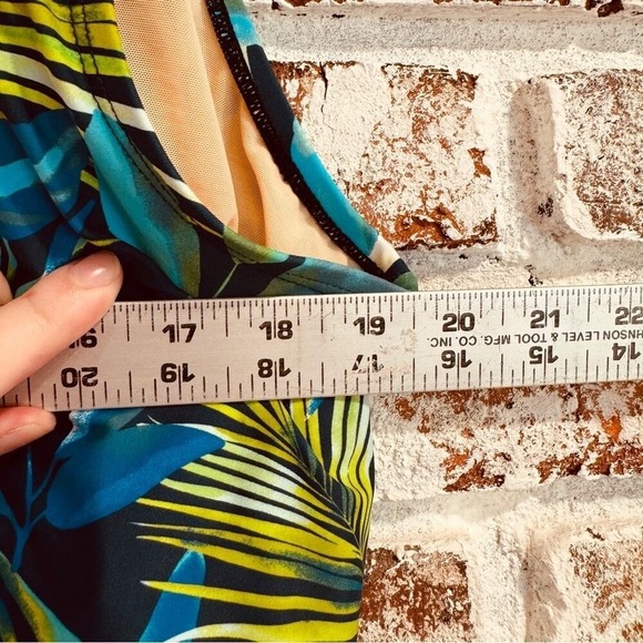 Swimsuits for all Side-Tie Adjustable Tankini Top Blue Green Tropical Pattern 24 - Picture 8 of 16